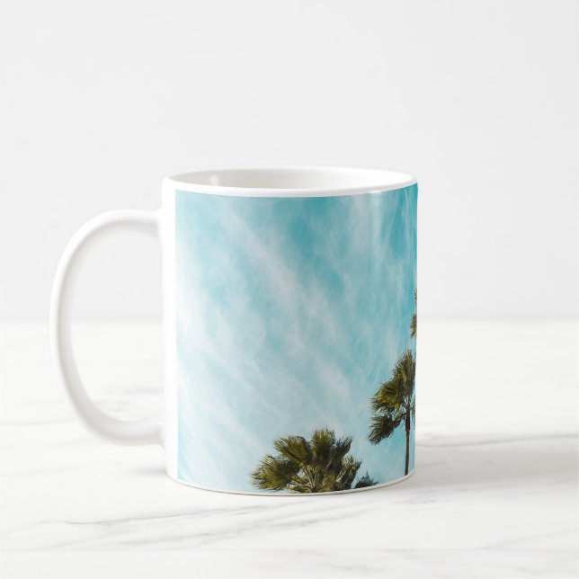 Three green leaf trees below cirus clouds coffee mug (Left)