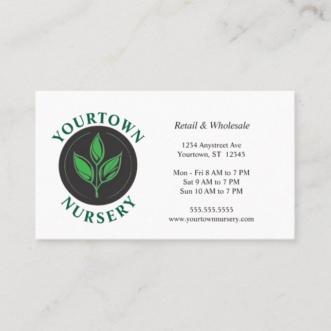 Three Green Leaves Nursery Plant Sales Grower Business Card (Front)