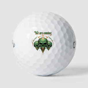 Three Green Skulls with Golden Halo and Fierce Exp Golf Balls