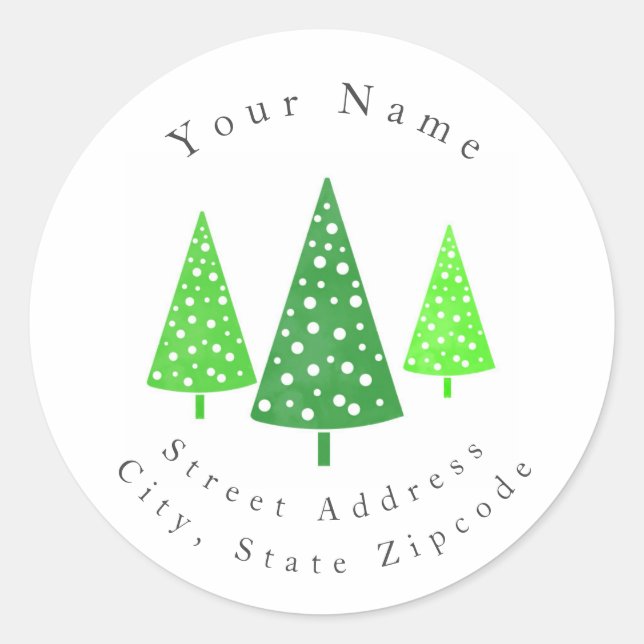 'Three Green Watercolor Polka Dot Trees' Labels (Front)
