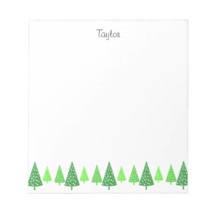 Three Green Watercolor Polka Dot Trees Notepad
