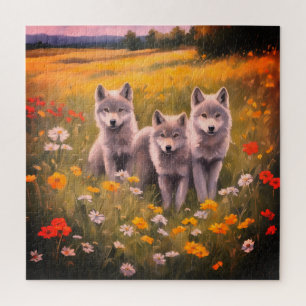 Three grey wolf pups jigsaw puzzle