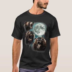 Three Grizzly Bears Howl At Moon Starry Mountain T-Shirt