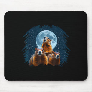 Three Groundhog Head And Moon Happy Groundhog Day Mouse Pad