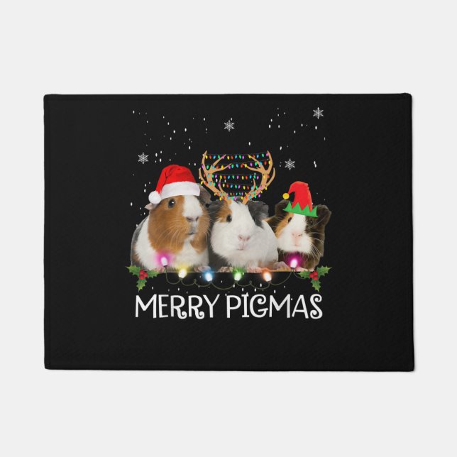 Three Guinea Pig Christmas Lights Santa Hat Xmas Doormat (Front)
