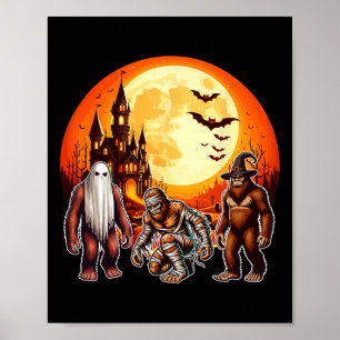 Three Halloween Bigfoots Horror Boo Ghost Witch Mu Poster