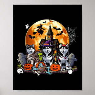 Three Halloween Huskies As Horror Witch Mummy Zomb Poster