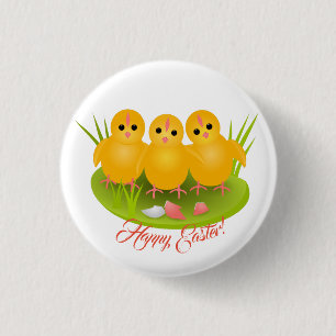 Three Happy Easter yellow chickens 3 Cm Round Badge