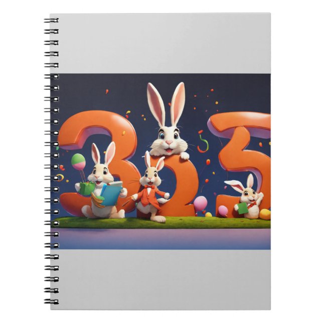 Three Happy Hares Holding Number 3 Notebook (Front)