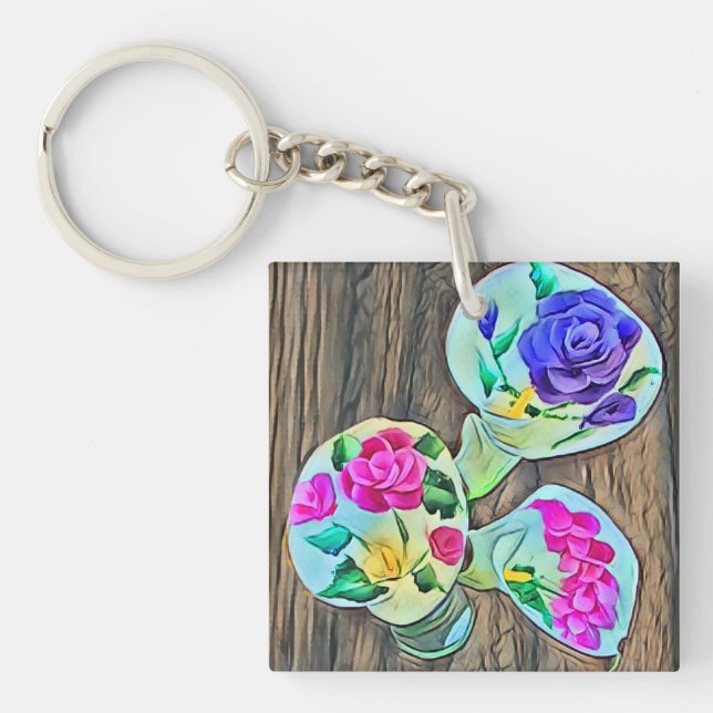 Three Happy Lilys Crossbody Bag Key Ring (Front)