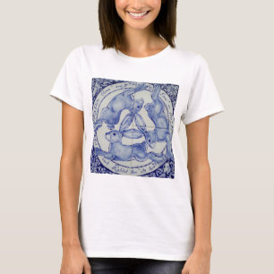 Three Hares Rabbit Blue & White Medallion Bird T-Shirt