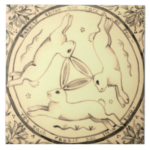 Three Hares Running Rabbit Sepia Mystical Design Tile