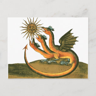 Three-Headed Alchemy Dragon and Sun Postcard