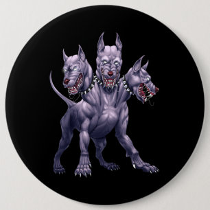 Three Headed Dog Cerberus 6 Cm Round Badge