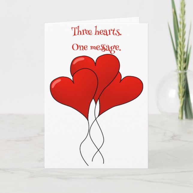 Three Heart Balloons Valentine illustration Card (Front)