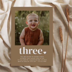 Three Heart Photo 3rd Birthday Invitation