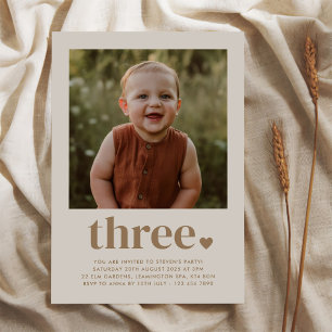 Three Heart Photo 3rd Birthday Invitation