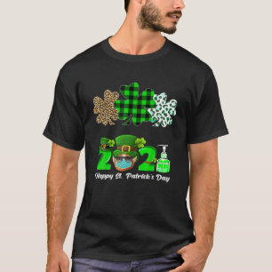 Three Heart Shamrocks Leopard Plaid St Patrick's D T-Shirt