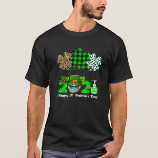 Three Heart Shamrocks Leopard Plaid St Patrick's D T-Shirt