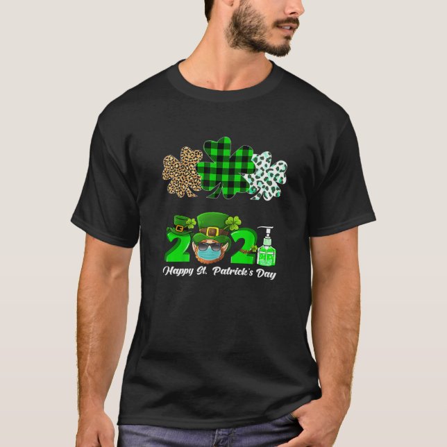 Three Heart Shamrocks Leopard Plaid St Patrick's D T-Shirt (Front)