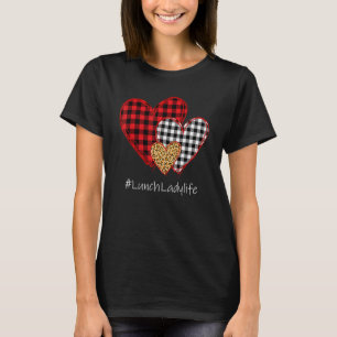 Three Hearts Buffalo Plaid Lunch Lady Valentine's T-Shirt