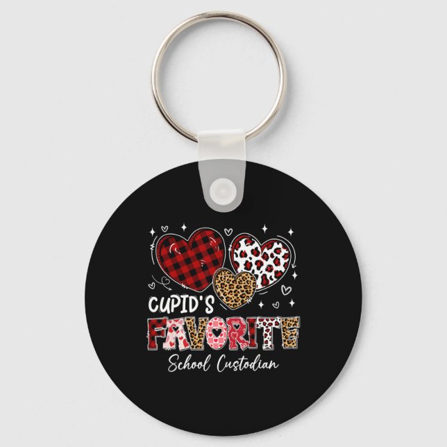 Three Hearts Cupid's Favorite School Custodian Val Key Ring (Front)