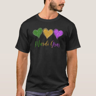 Three Hearts for Mardi Gras - Cute I Love Mardi Gr T-Shirt