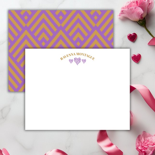 Three Hearts Gold Grapevine Striped Fans Note Card (Creator Uploaded)