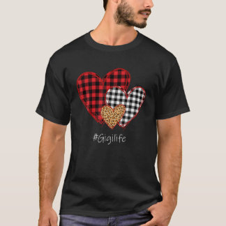 Three Hearts Leopard Buffalo Plaid Gigi Valentine' T-Shirt
