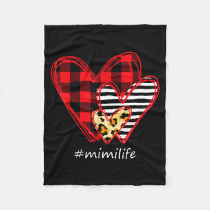 Three Hearts Leopard Buffalo Plaid Mimi Life Valen Fleece Blanket
