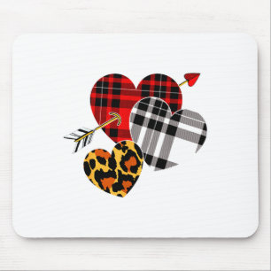 Three Hearts Leopard Buffalo Plaid Valentines Day  Mouse Pad