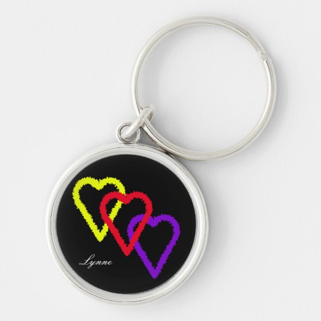 Three Hearts Personalised Key Ring (Front)