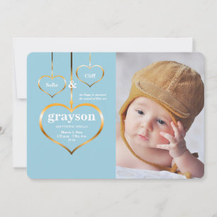 Three Hearts Photo Birth Announcement