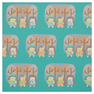 Three hedgehogs in the woods kid fabric