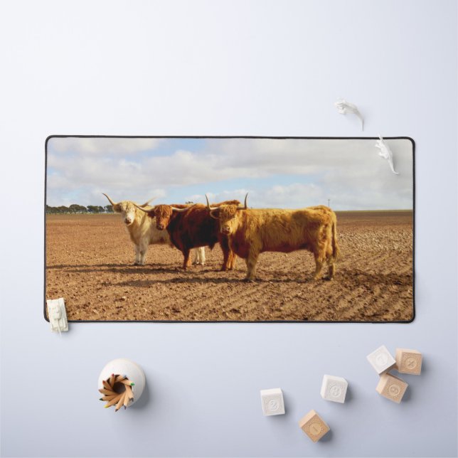 Three Highland Cows, Desk Mat (Kids Table)