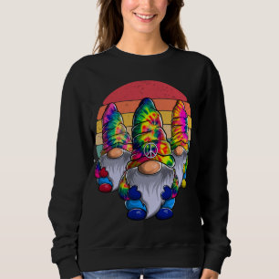 Three Hippie Gnomes, Peace Gnome, Funny Retro Tie Sweatshirt