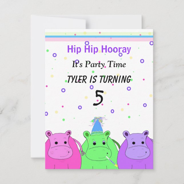 Three Hippo's  Party Invitation (Front)