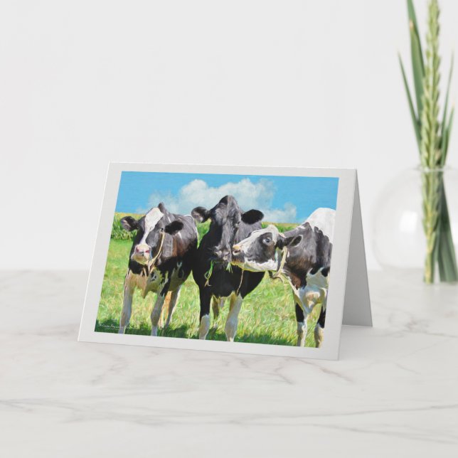 Three Holstein Cows Grazing Card (Front)