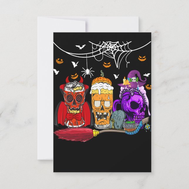 Three Horror Glasses Of Beer Halloween Skull Costu Invitation (Front)