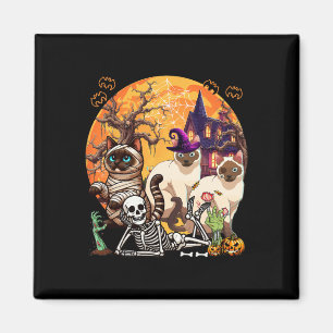 Three Horror Siamese Cats Cosplay Witch Halloween Magnet