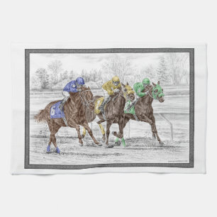 Three Horse Race - Neck and Neck Tea Towel