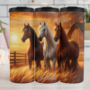 Three Horses Barn Sunset Field Thermal Tumbler
