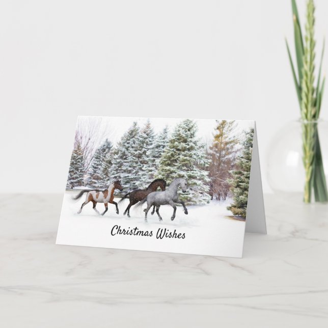 Three Horses Galloping in the Snow Christmas Card (Front)