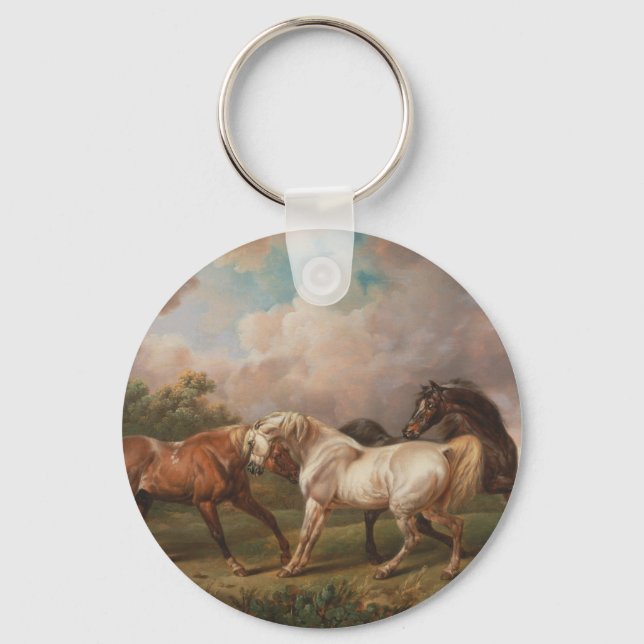 Three Horses in a Stormy Landscape Key Ring (Front)