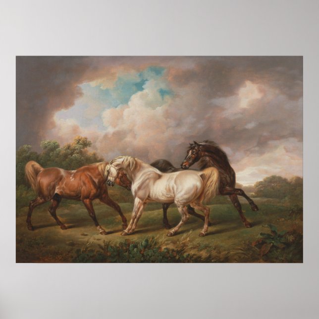 Three Horses in a Stormy Landscape Poster (Front)