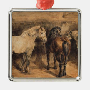Three Horses in Their Stable Metal Tree Decoration