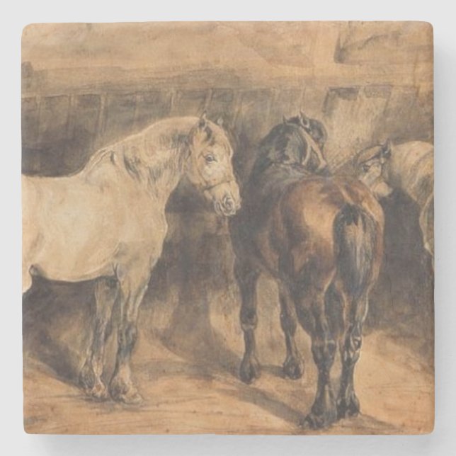 Three Horses in Their Stable Stone Coaster (Front)