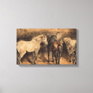 Three Horses in Their Stable (Théodore Géricault) Canvas Print
