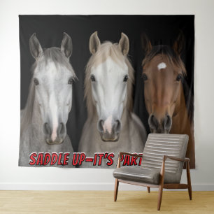 Three Horses Party Time Photo Backdrop  Tapestry