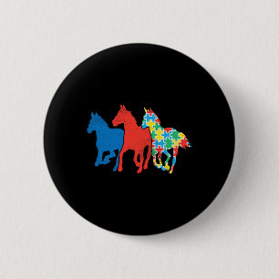 Three Horses Puzzle Red Blue Autism Awareness Asl 6 Cm Round Badge
